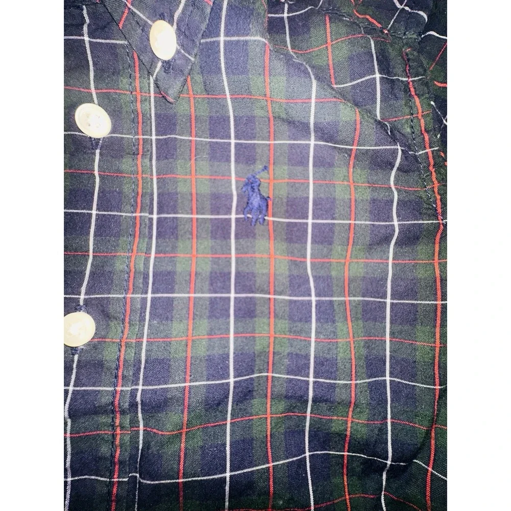 Ralph Lauren Boys Plaid Dress Shirt 12M Navy Long Sleeve Button-Up